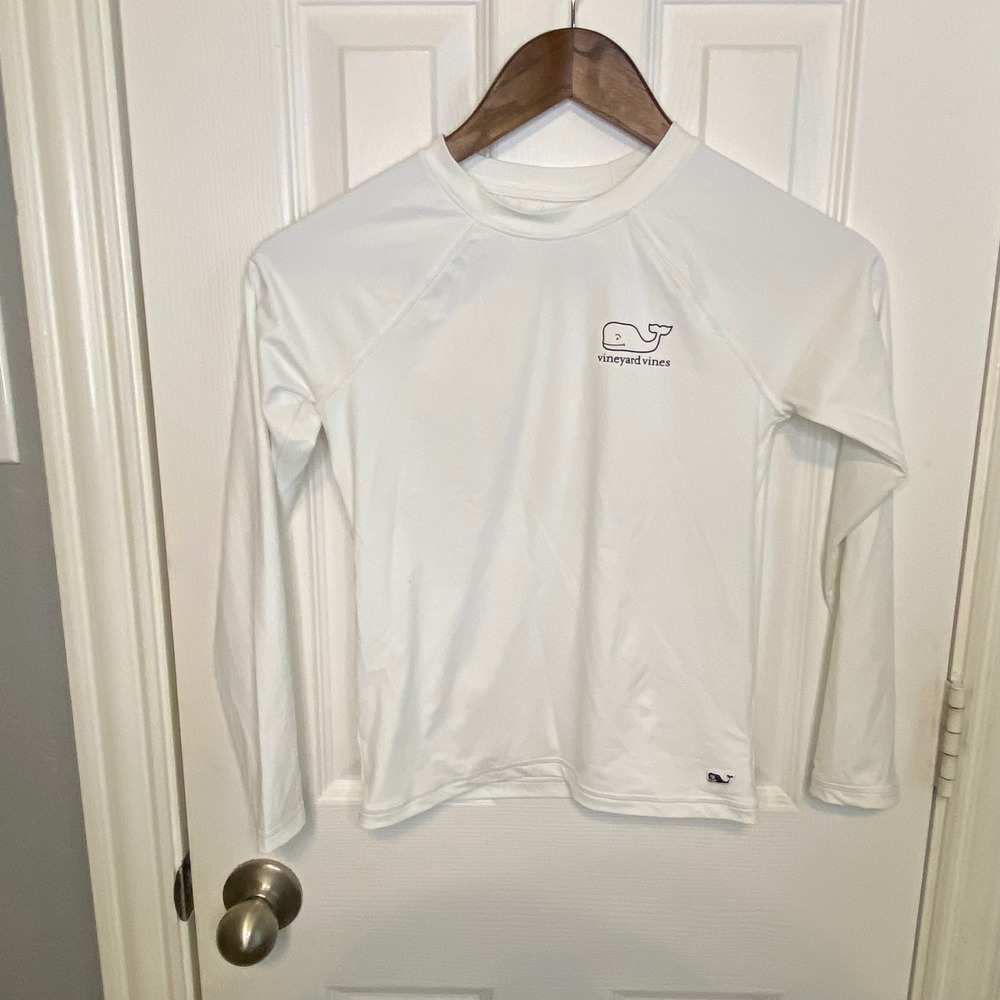 Vineyard Vines Kids White Long Sleeve Rash Guard Swim Shirt Small 8 10 Whale
